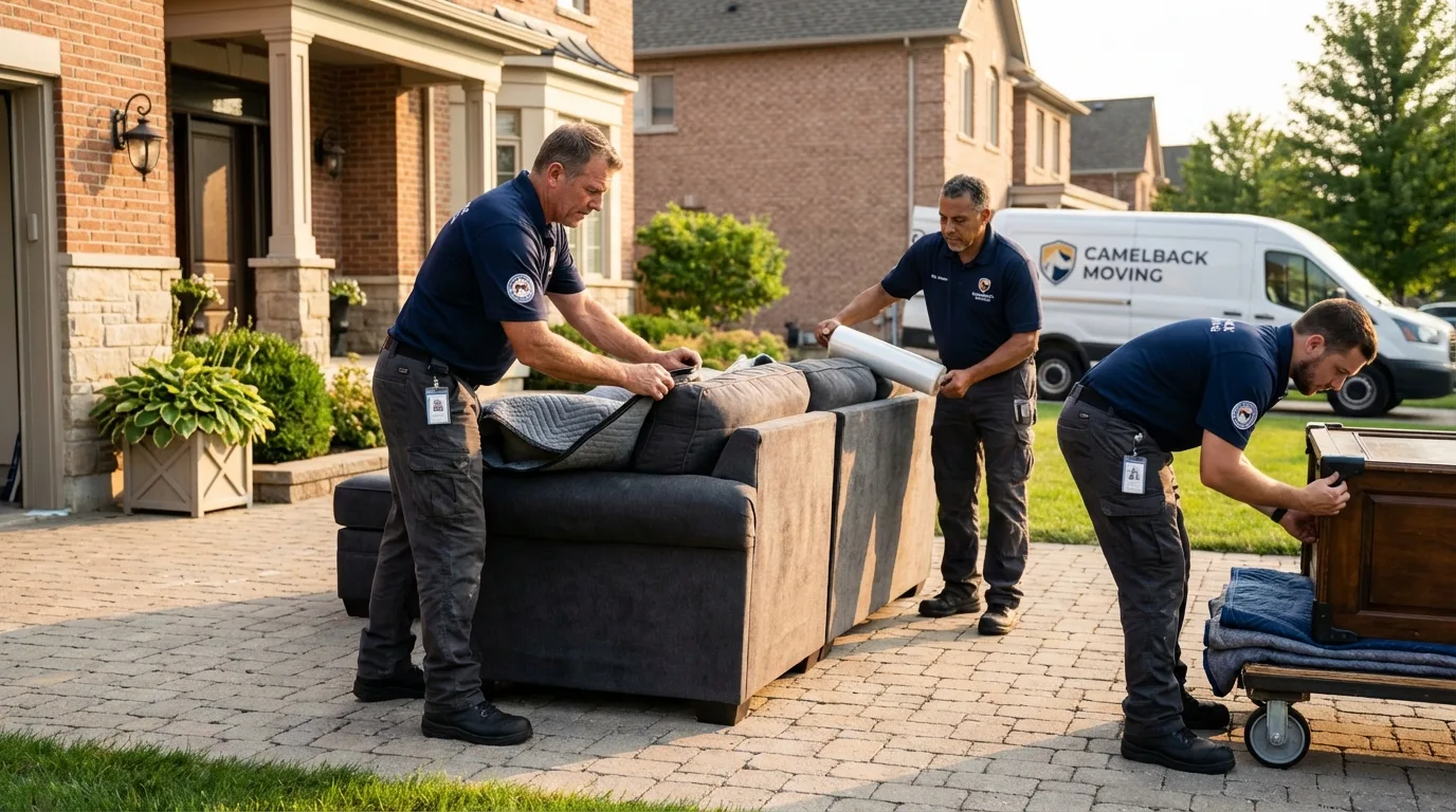 Large estate moving crew wrapping furniture in Dobbs Ferry, NY