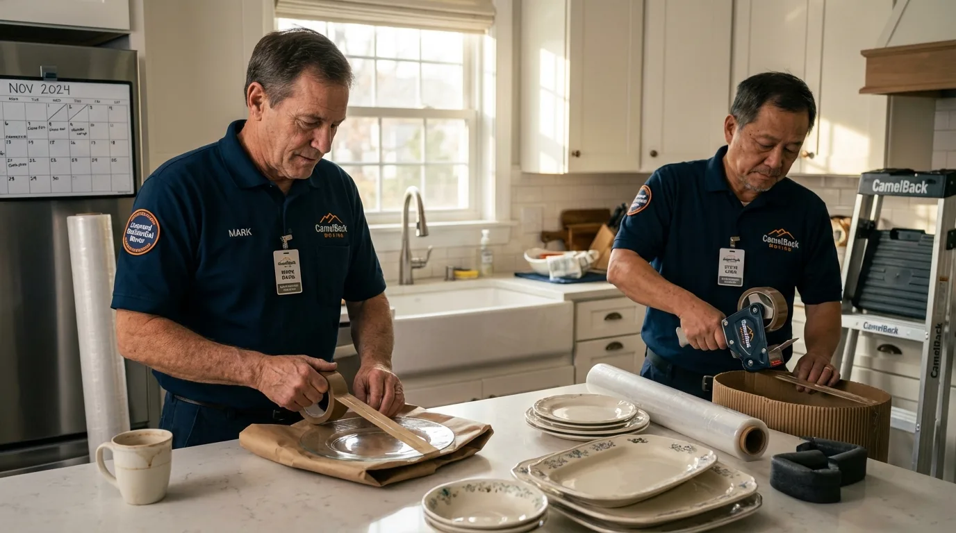 Professional crew packing kitchen dishware in Dobbs Ferry, NY